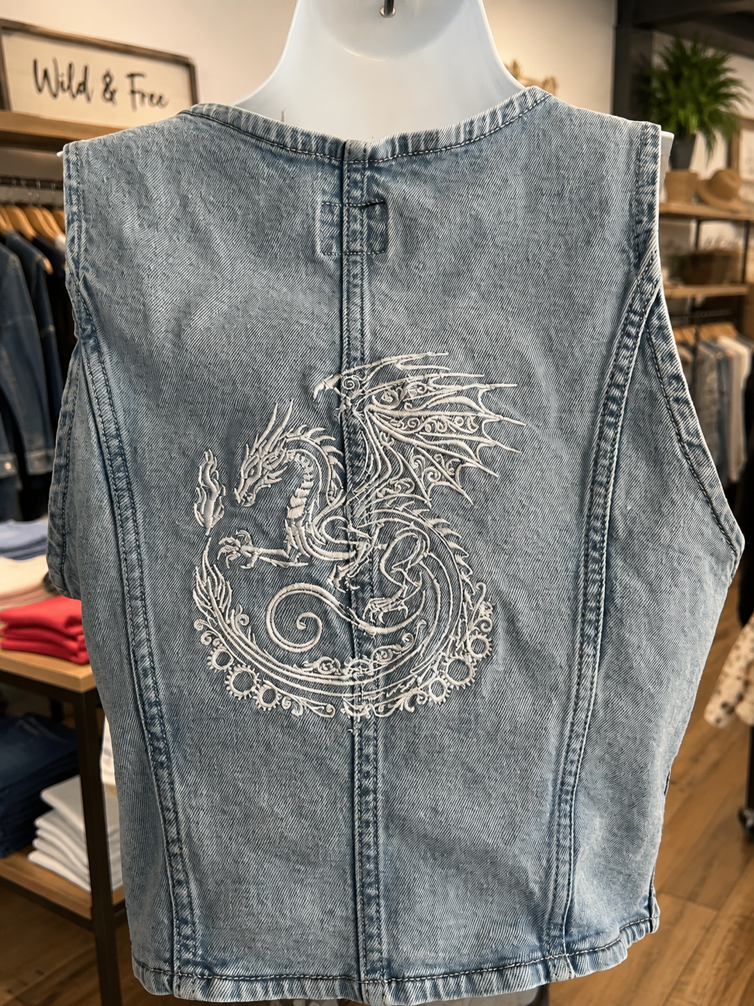 Lee Denim Vest with White Dragon