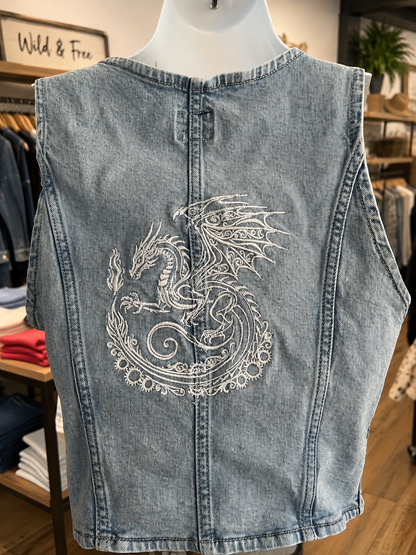Lee Denim Vest with White Dragon