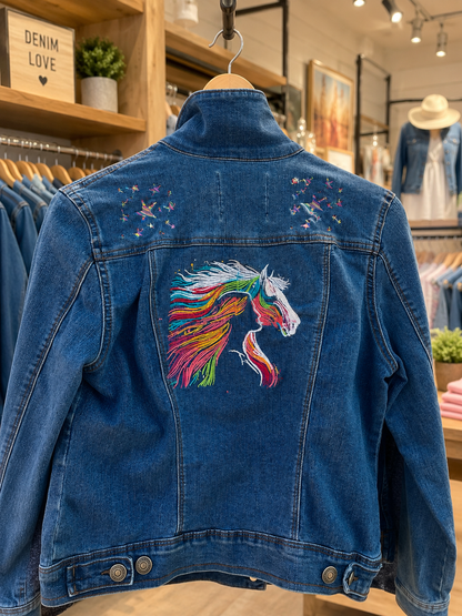 Nine West Denim Jacket with Woman/Horse Silouette