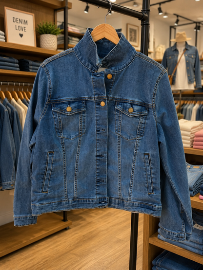 Seven-7 Denim Jacket with Embroidered Sunset Waterfall