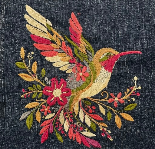 Embroidered Denim Jacket - Hummingbird