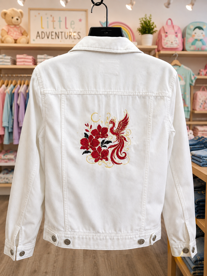 Old Navy White Denim Jacket with Phoenix