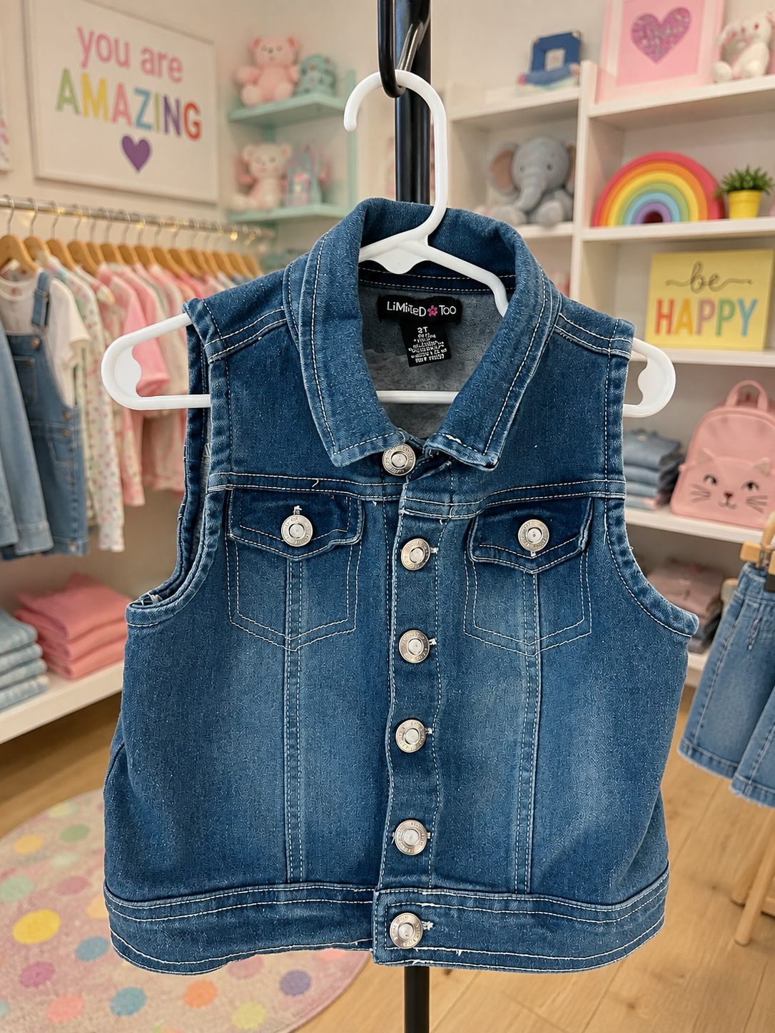 Limited Too Denim Vest with 2 Cat Designs