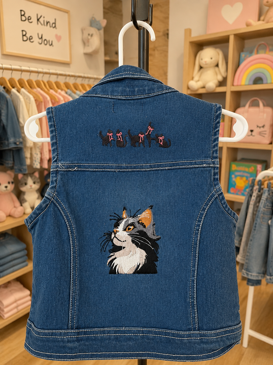 Limited Too Denim Vest with 2 Cat Designs