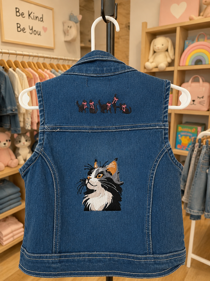 Limited Too Denim Vest with 2 Cat Designs