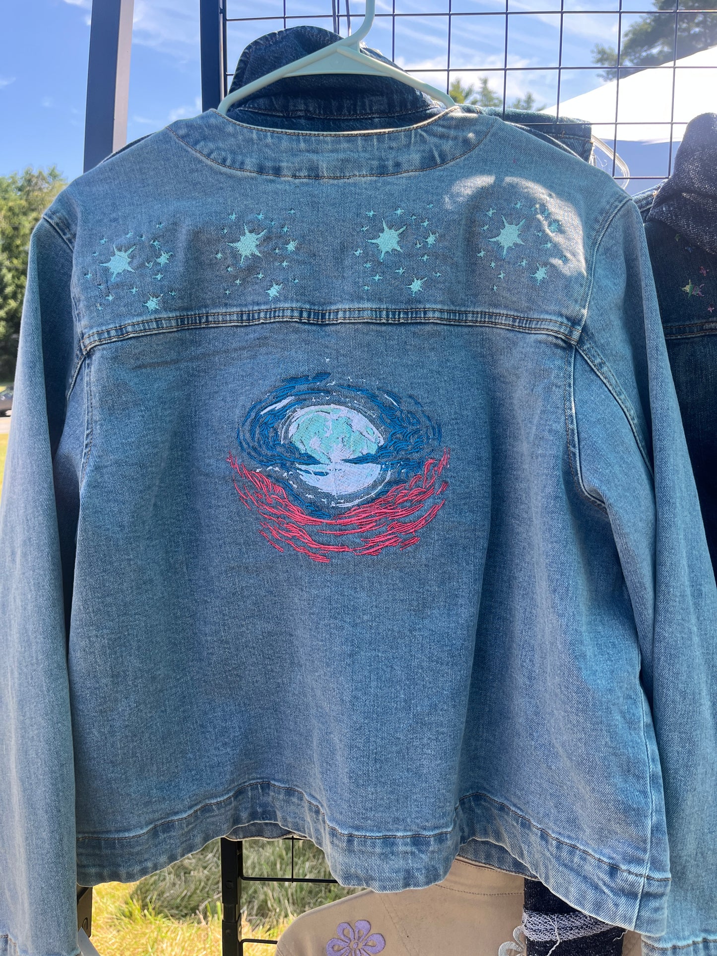 Terra & Sky Denim Jacket with Moon Reflection Design