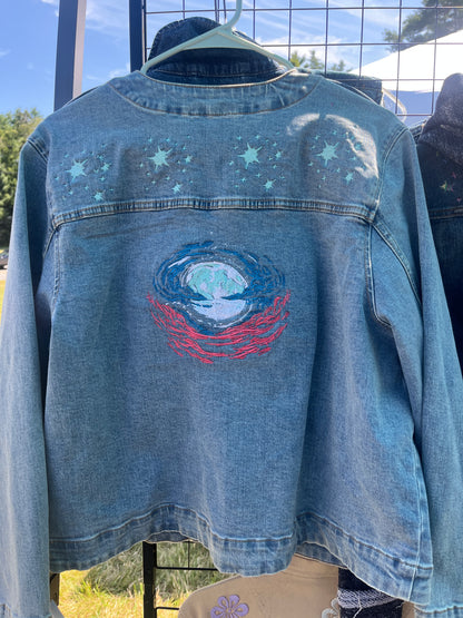 Terra & Sky Denim Jacket with Moon Reflection Design