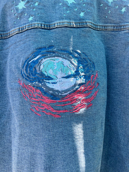 Terra & Sky Denim Jacket with Moon Reflection Design