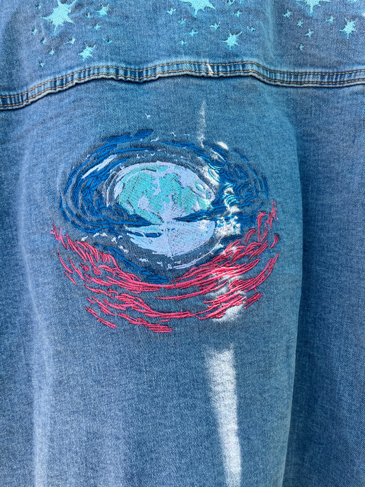 Terra & Sky Denim Jacket with Moon Reflection Design