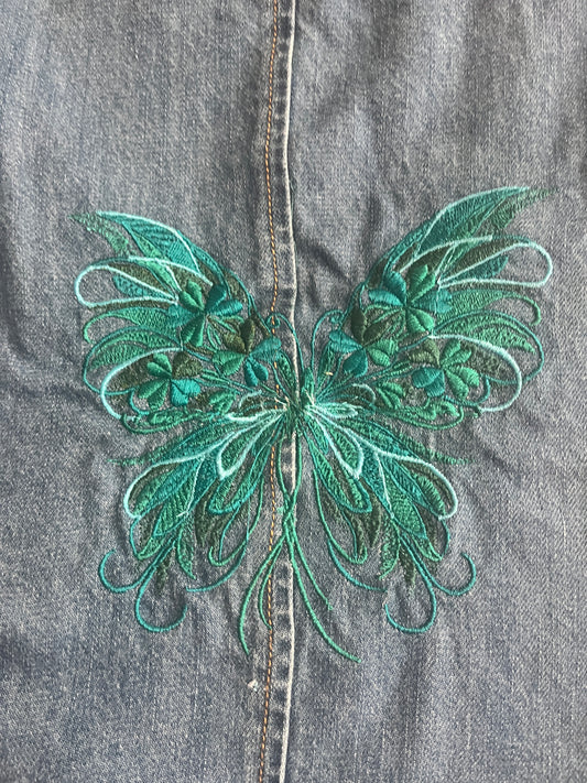 Time and True Denim Vest - Green Butterfly