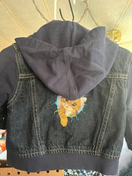 Calvin Klein Hooded Denim Jacket - Embroidered Kitten
