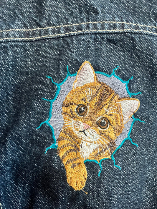 Calvin Klein Hooded Denim Jacket - Embroidered Kitten